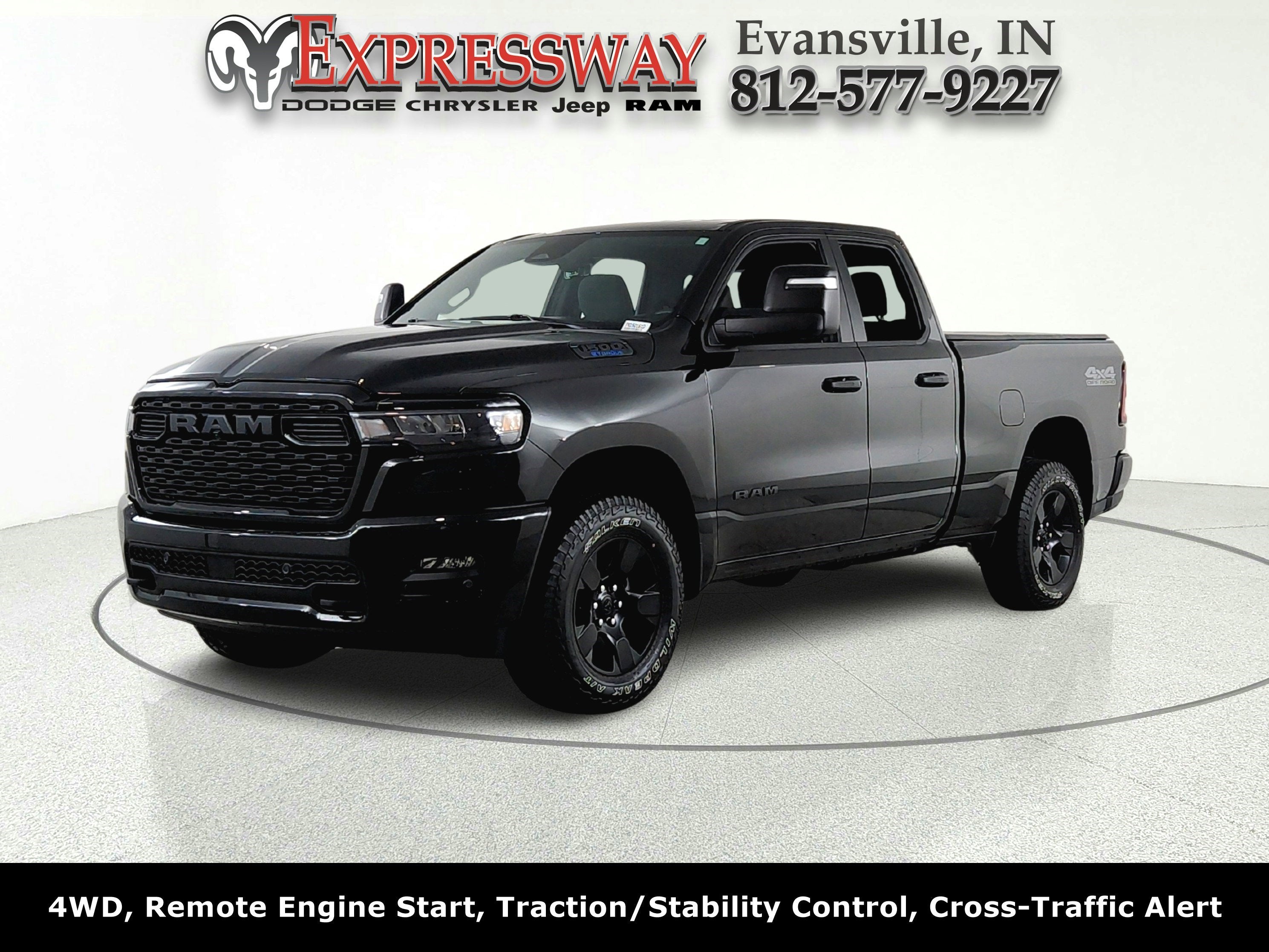 2026 RAM 1500 Tradesman in Diamond Black Crystal Pearlcoat — front three-quarter view